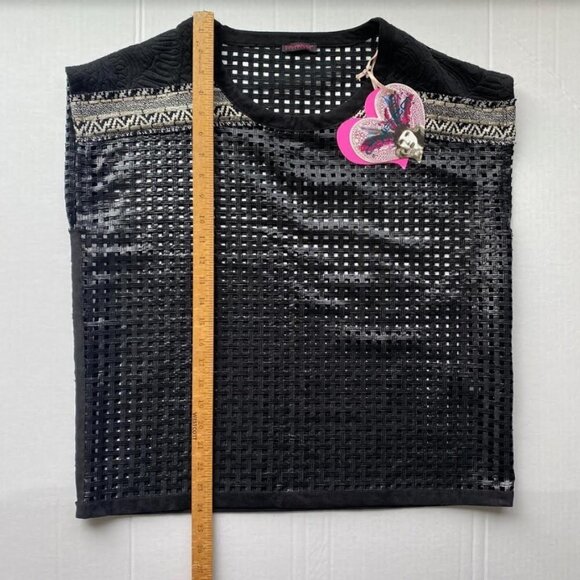 NWT Custo Barcelona Enderra Open Weave Cur Out Black Top T-Shirt Medium (M) - Picture 5 of 10